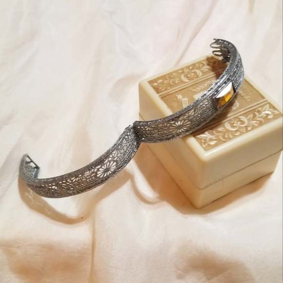 ๐
บRARE Antique Art Deco Filigree Golden Paste Stone Bangle Bracelet - Picture 5 of 7